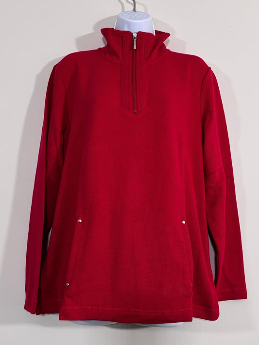 Karen Scott Sport Women's Large Red Quarter Zip Pullover Knit Sweater NWT