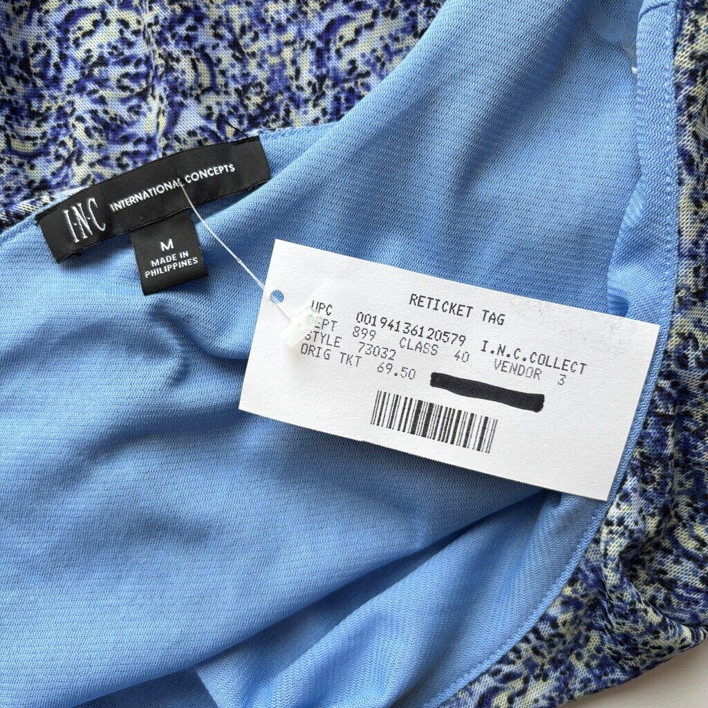 INC International Concepts Women's M Blue One-Shoulder Floral Ruffled Top NWT.