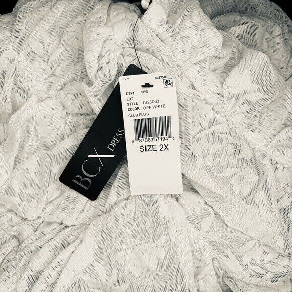 BCX Bodycon Dress Floral Lace Off Shoulder Ruched Design White Womens 2X NWT