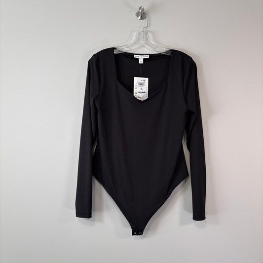 And Now This Women's XL Black Double-Layered Ribbed Sweetheart-Neck Bodysuit NWT