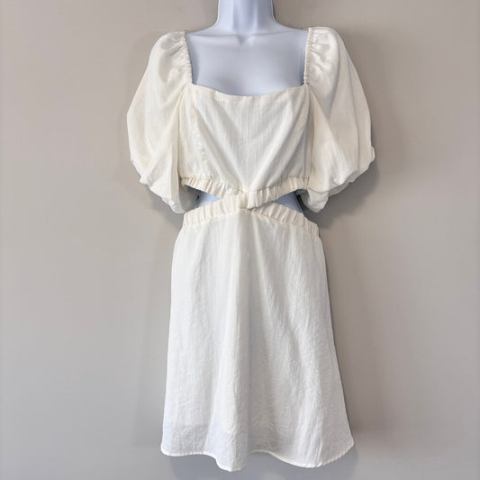And Now This Women's Small White Puff-Sleeve Cutout Knee-Length Dress NWT