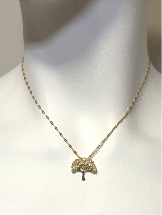 Gold Tone Tree Pendant Necklace w/ Rhinestone Crystal Accents NWT