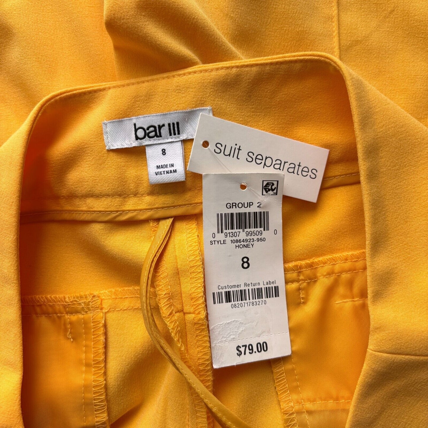 BAR III Women's Stretch Straight-Leg Bright Yellow Ankle Dress Pants NWT