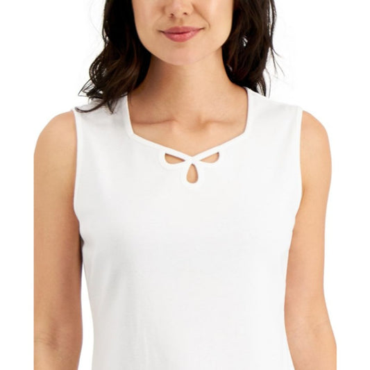 Karen Scott Petite White 100% Cotton Sweetheart Keyhole Tank Top NWT