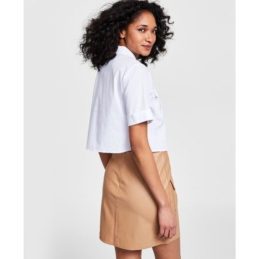 Bar III Women's Size XXL White Cropped Cuffed-Sleeve Pocket Shirt NWT