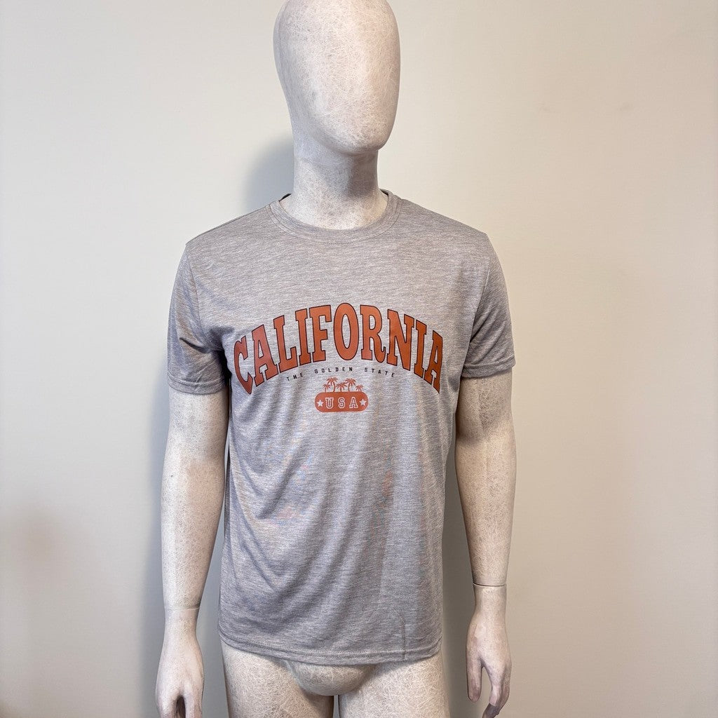 Shein Men's Size Medium Gray California Graphic Print Short-Sleeved T-Shirt NIB