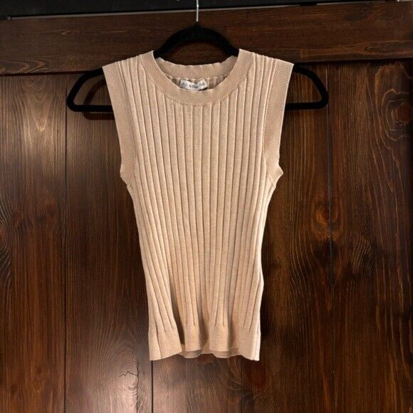 And Now This Women's Size Small Light Beige Ribbed Sleeveless Sweater Tank NWT