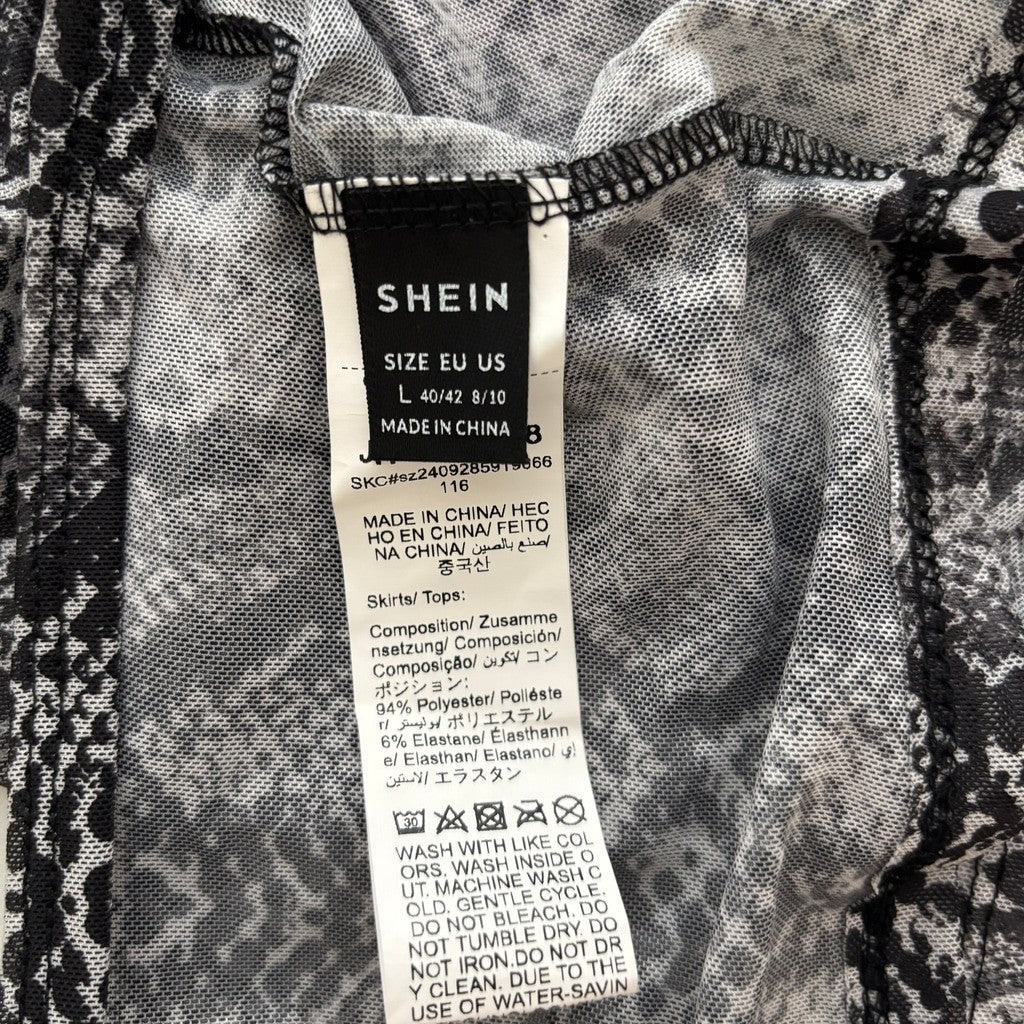 Shein Women's Large Black & White Snake Print Sheer Mesh Halter Crop Top NIB