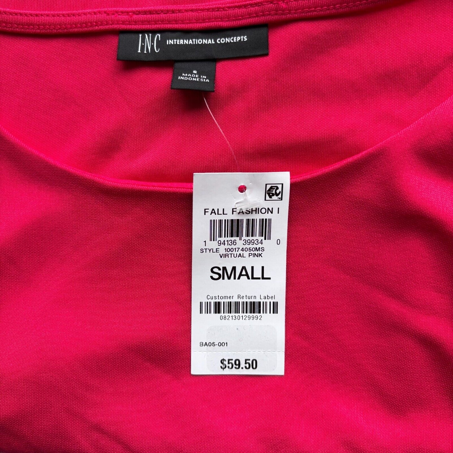 INC International Concepts Women's Hot Pink Long-Sleeve Side-Zipper Top NWT