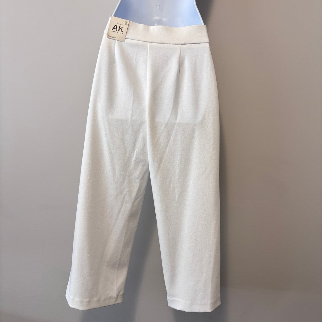AK Anne Klein Women's XS Petite White Mid Rise Tie Waist Wide Leg Pants NWT