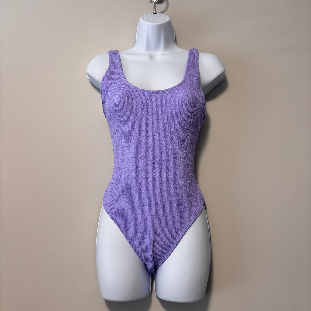 Cotton On Women's Purple Low-Back One-Piece Crinkle Swimsuit NWT