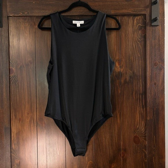 And Now This Plus Size 1X Black Sleeveless High Neck Bodysuit NWT