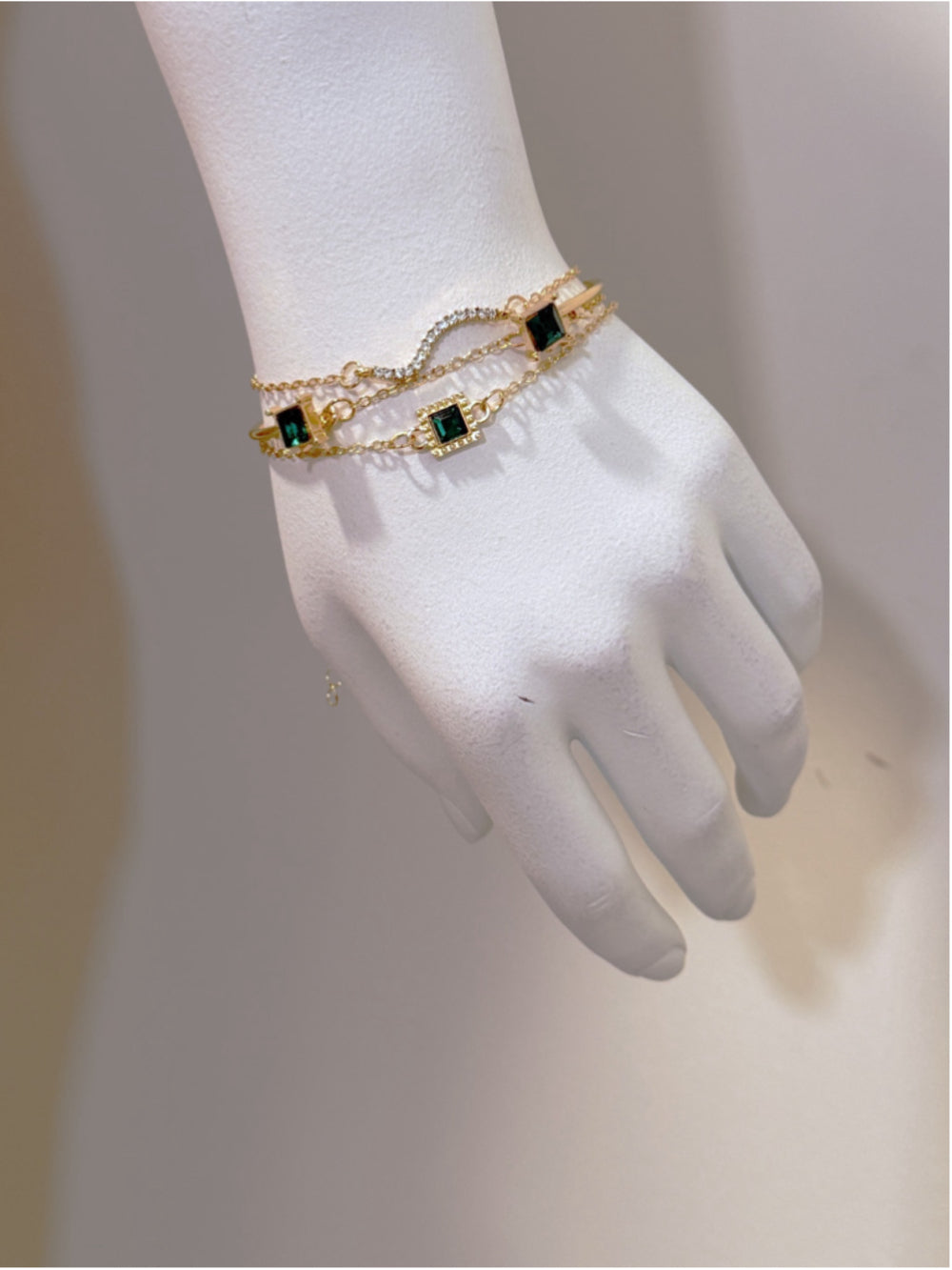 Chain Link & Bangle Green Zirconia Stone Crystal Gold Bracelet Set NWT