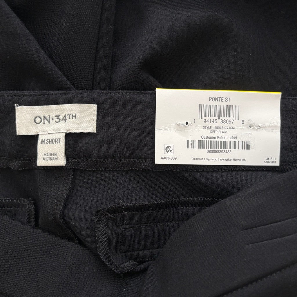 On 34th Women's Medium Short (Petite) Black Ponte-Knit Pull-On Ankle Pants NWT