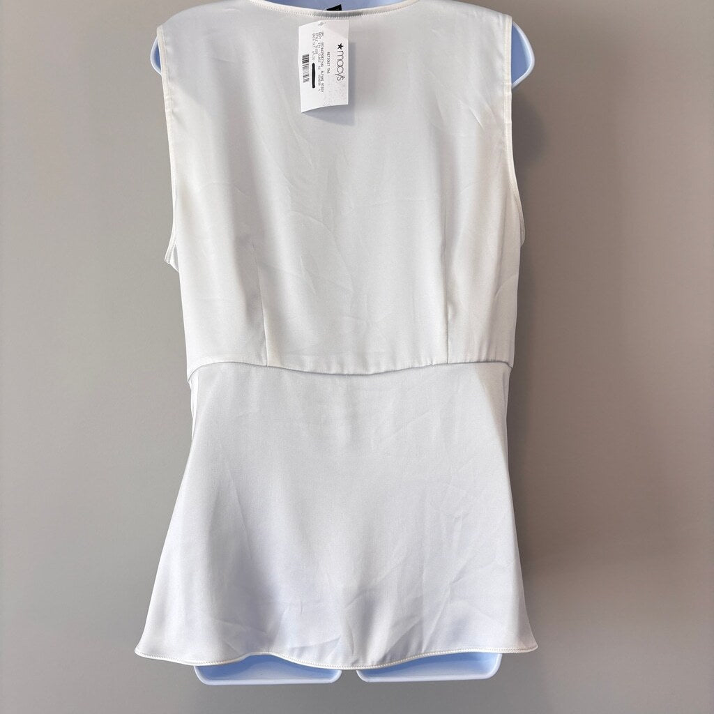 Alfani Women's Large White V-Neck Satin Twist-Front Sleeveless Top NWT