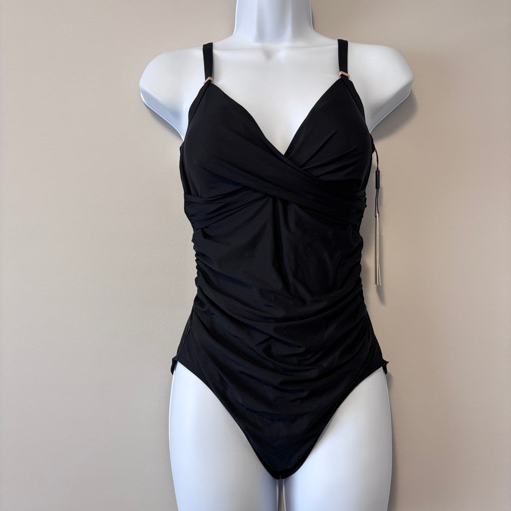 Calvin Klein Size 6 Black Twist-Front Tummy-Control One Piece Swimsuit NWT