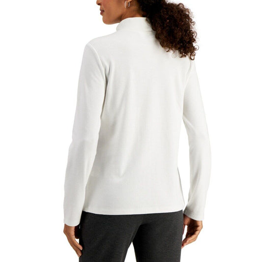 Karen Scott Petite White 100% Cotton Solid Mock-Neck Long Sleeved Top NWT.