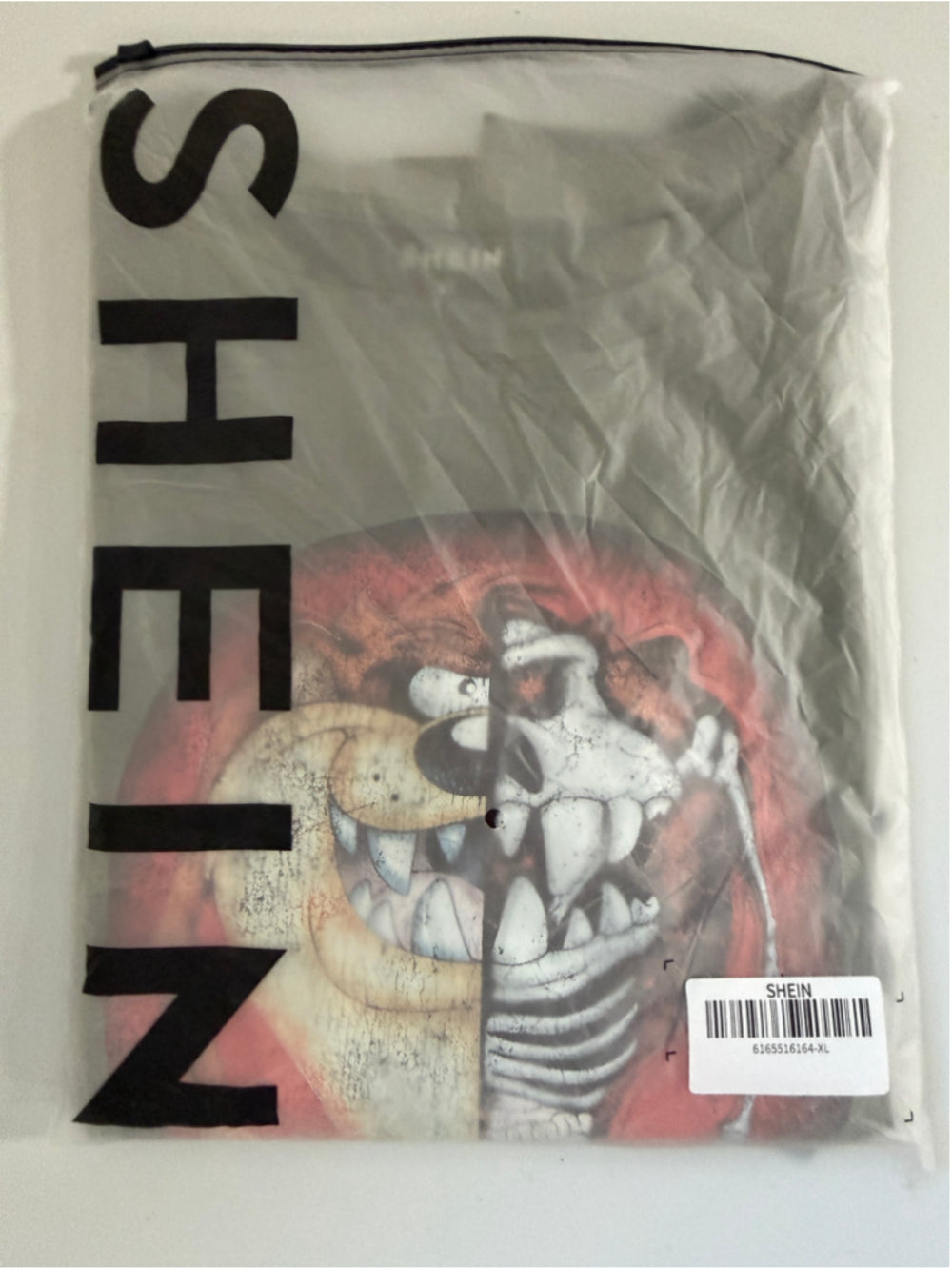 Shein Size XL Looney Tunes Taz X-Ray Half Skeleton Green Graphic T-Shirt NIB