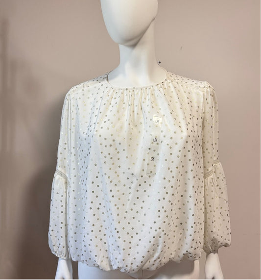 Tommy Hilfiger Plus Size 1X White w/ Gold Metallic-Dot Bloused Peasant Top NWT