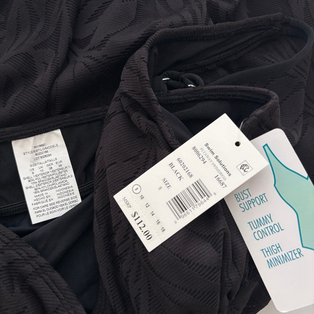 Swim Solutions Women's Size 8 Black Floral Print Tummy-Control Swim Dress NWT