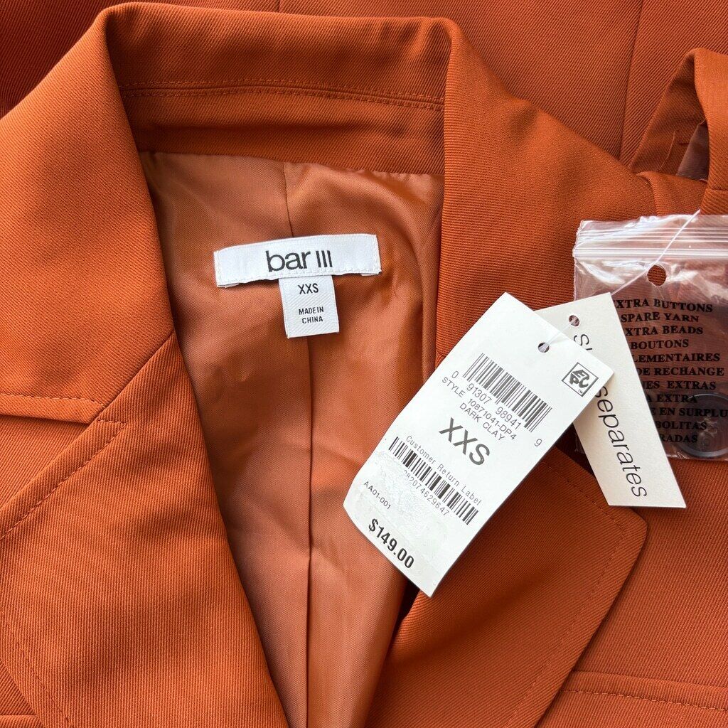 Bar III Women's Size XXS Brown Belted Safari Cargo-Pocket Jacket NWT