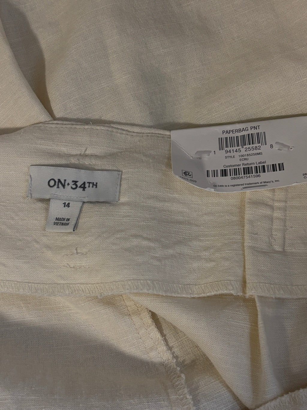 On 34th Size 14 Paperbag Waist Linen Belted Dress Pants NWT