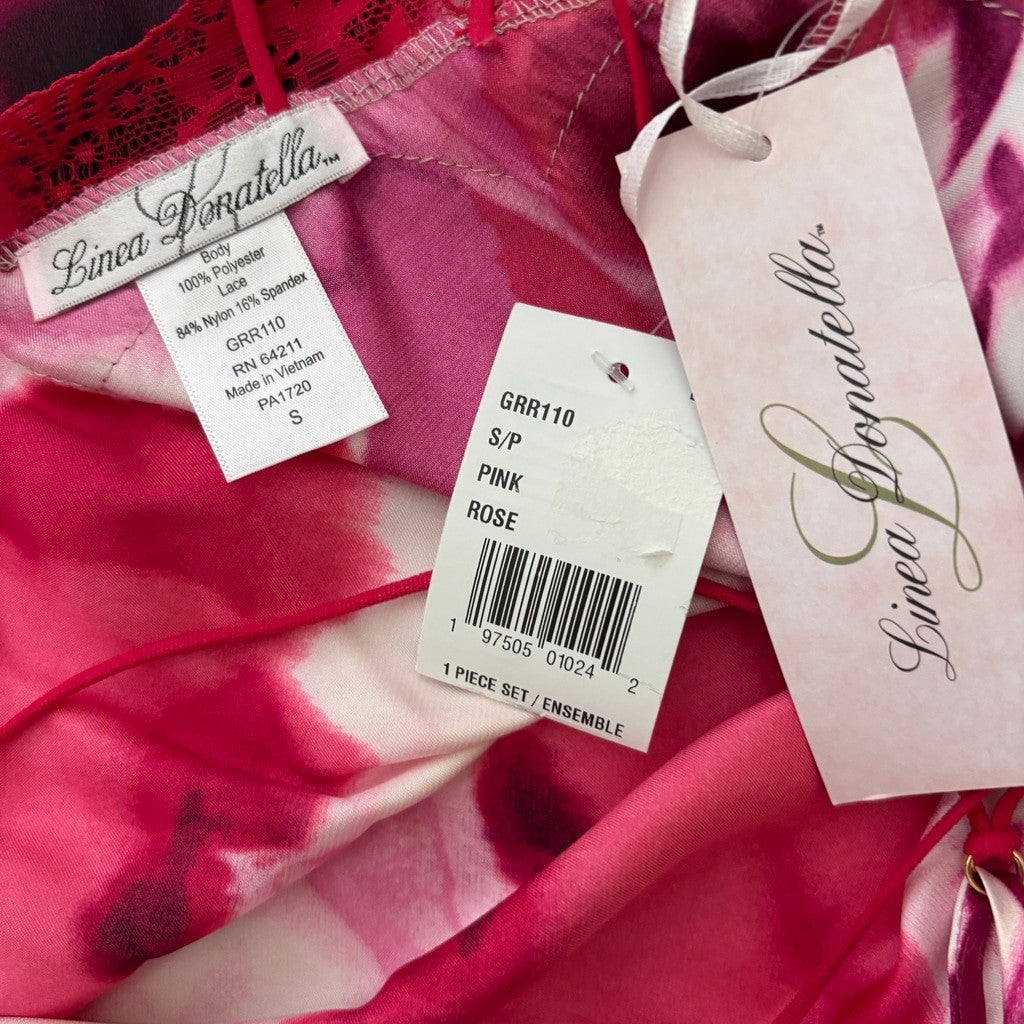 Linea Donatella Women's Small Red & Pink Floral Printed Satin Chemise NWT