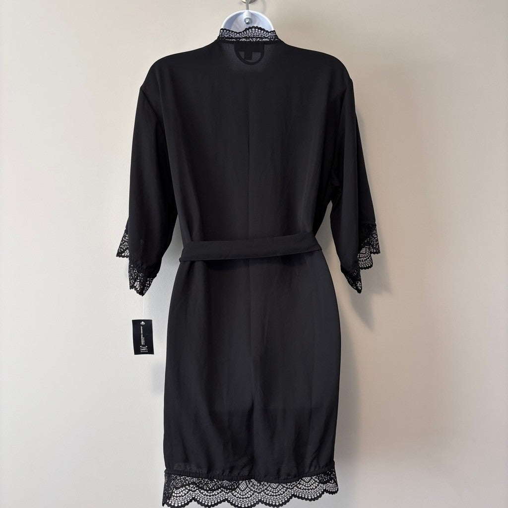 INC International Concepts Women's Small Black Lace Trim Chiffon Robe NWT