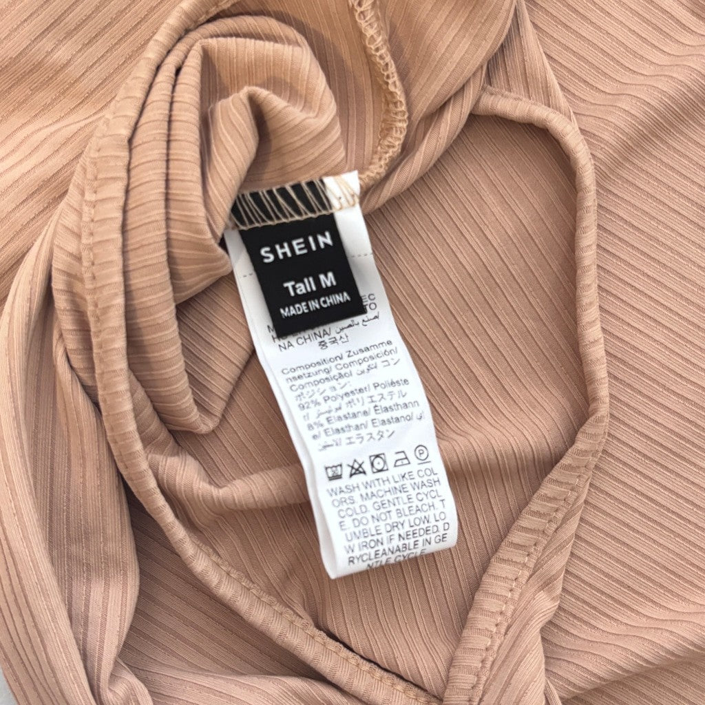 Shein Women's Size Medium Beige Brown Sleeveless Ribbed Bodysuit NIB