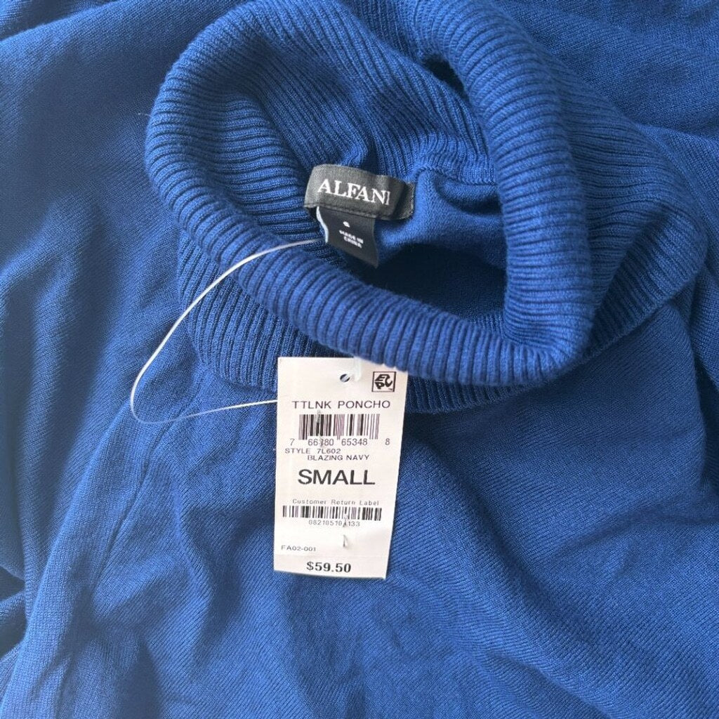 Alfani Size Small Navy Blue Turtleneck Poncho Long Sleeved Sweater NWT