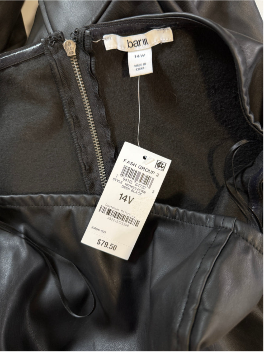 Bar III Women's Plus Size 14W Black Strapless Faux-Leather Jumpsuit NWT