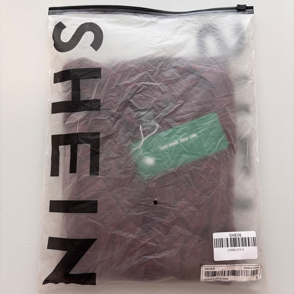 Shein EZWear Women's Size Small Brown Ribbed Long Sleeved V-Neck Top NIB