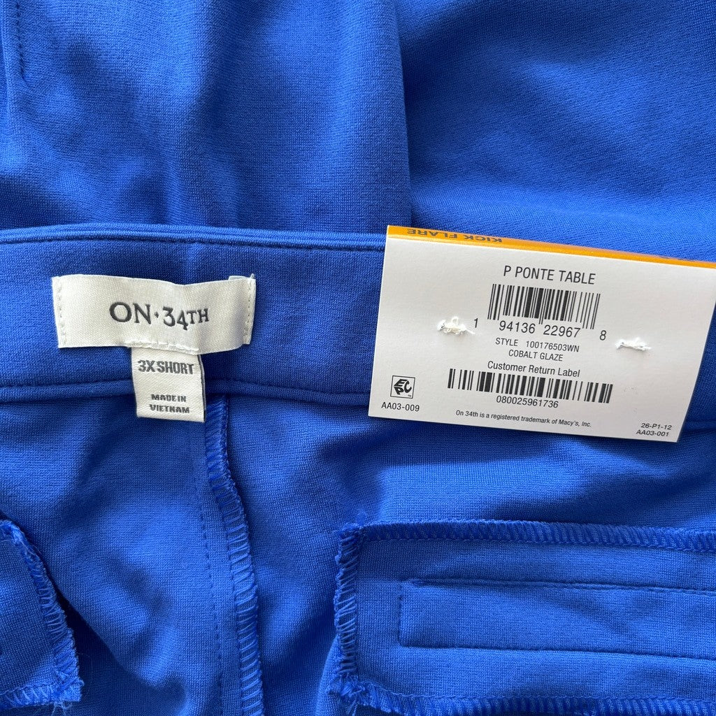 On 34th Women's Plus Size 3X Short Blue Ponte Kick-Flare Ankle Pants NWT