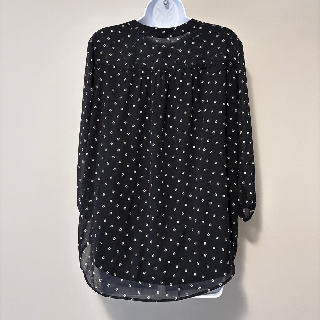 Jones New York Medium Petite Black & White Printed V-Neck 3/4-Sleeves Blouse NWT