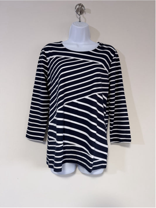 Karen Scott Women's Medium Navy & White Striped 3/4 Sleeve Top T-Shirt NWT