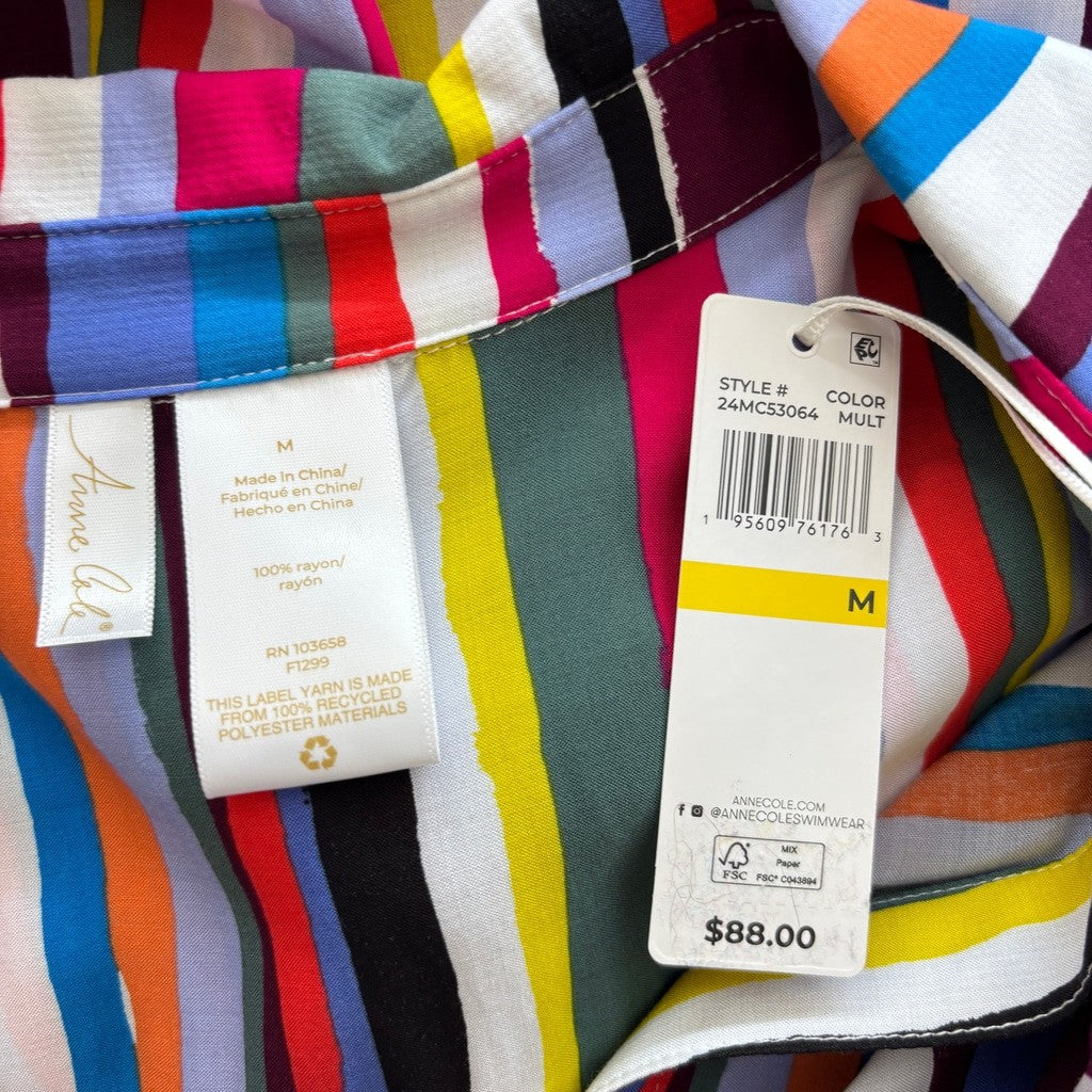Anne Cole Women's Size Medium Multicolor Striped Oversized Cover-Up Shirt NWT