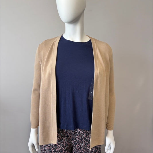 Anne Klein Women's Petite Large Newport Open-Front Light Brown Cardigan NWT