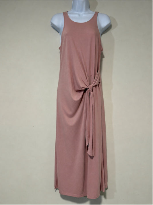 Nautica Jeans Size Small Pink Stretchy Knit Tie Waist Maxi Dress NWT