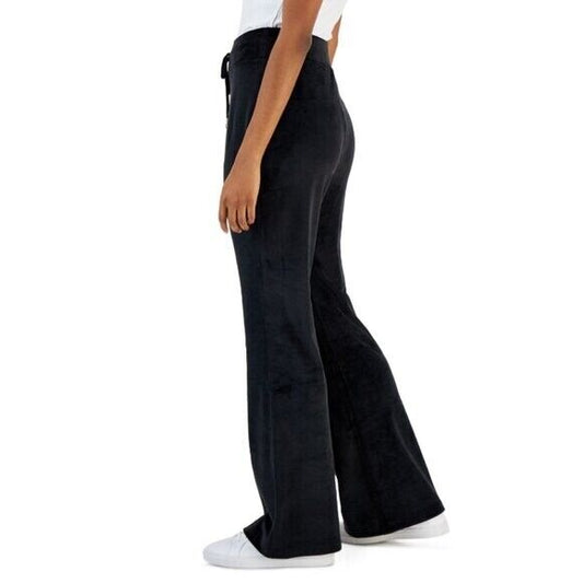INC International Concepts Size M Black Velour High Rise Flare Leg Pants NWT.