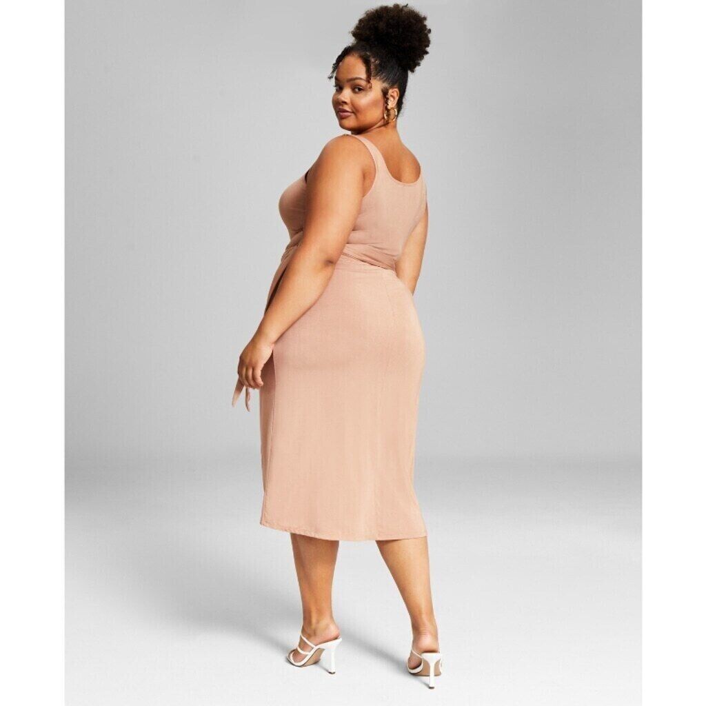 And Now This Plus Size Beige Side-Tie Midi Dress NWT