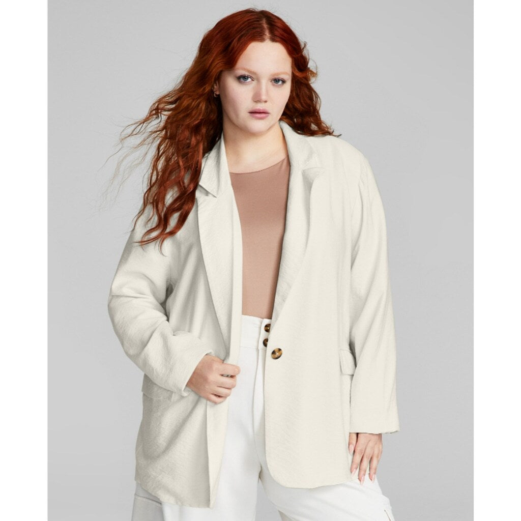 And Now This Women's Plus Size 2X Oversized Cream Button-Front Blazer NWT