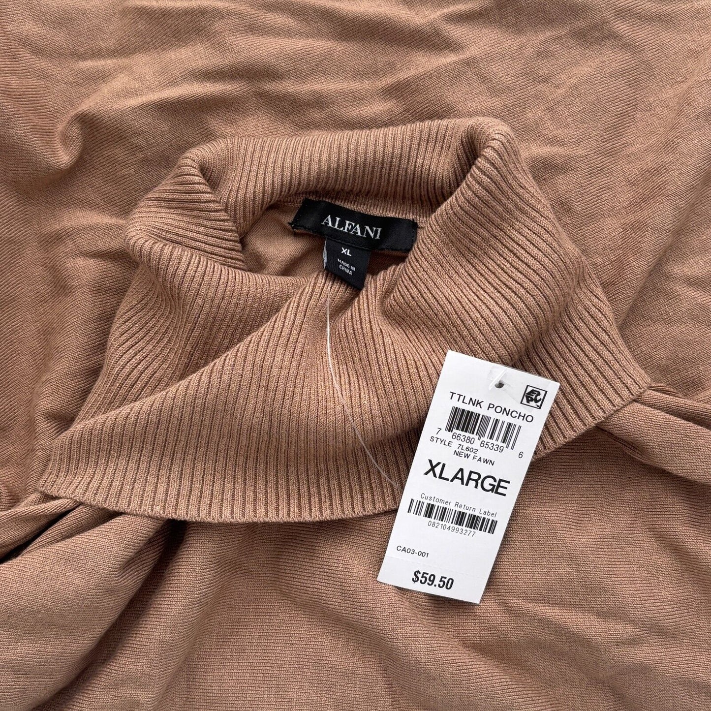 Alfani Beige Turtleneck Poncho Long Sleeved Sweater NWT