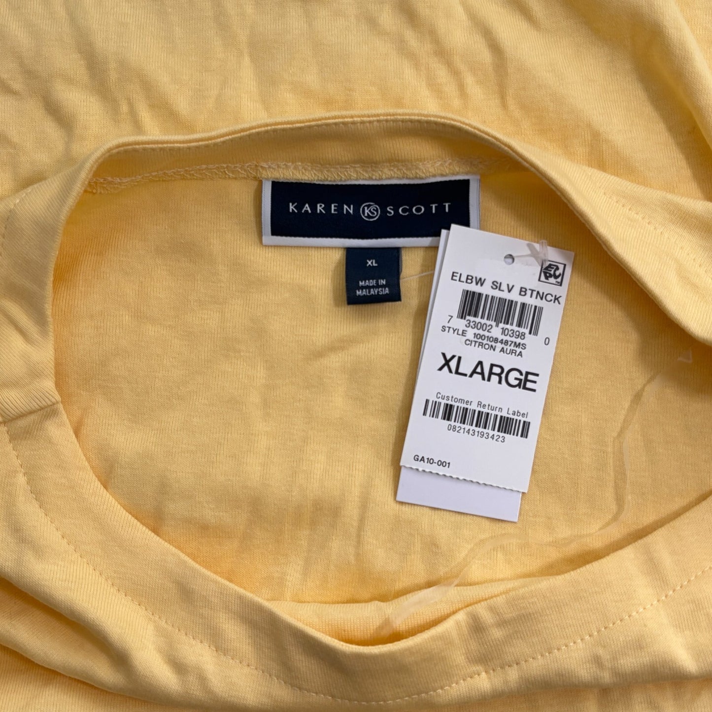Karen Scott Women's 100% Cotton Yellow Boat-Neck Top / T-Shirt NWT.