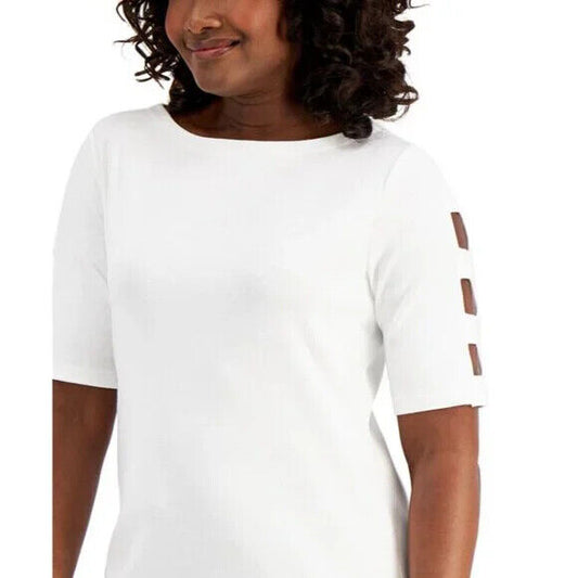 Karen Scott Plus Size 100% Cotton White Cutout-Sleeve Top NWT.