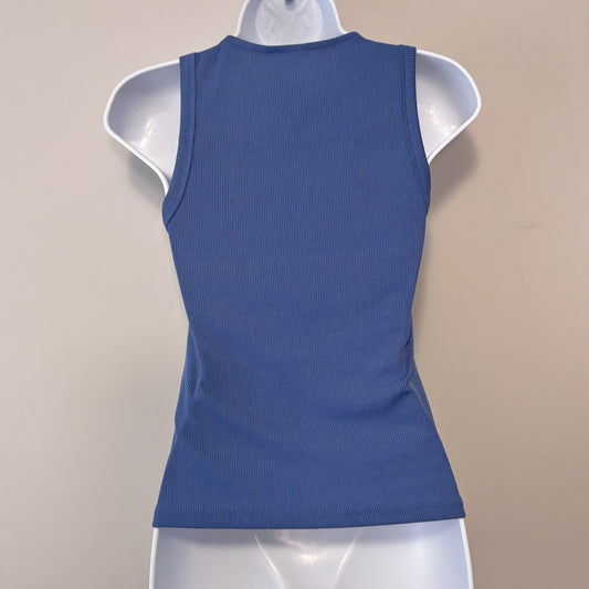 Shein Women's Size Small Blue Ribbed Zip-Front Tank Top NIB