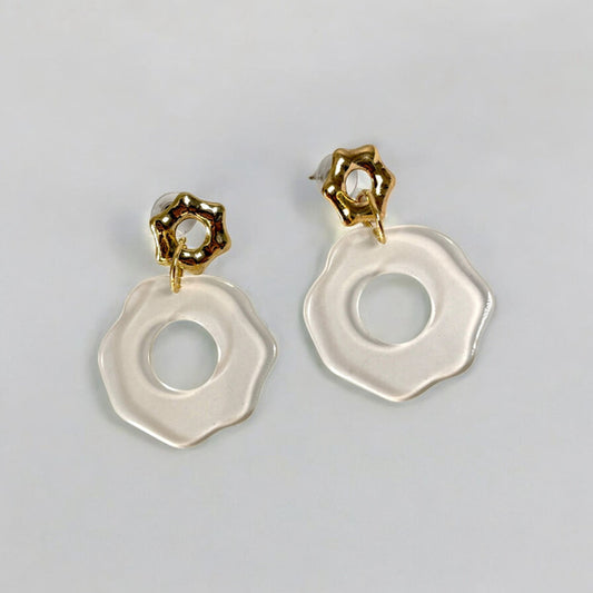Women's Geometric Drop Earrings - Clear and Gold Colored - NWT