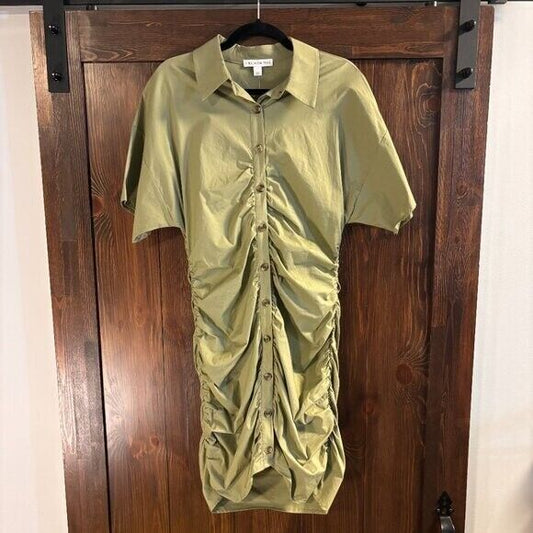 And Now This Women's Size Large Green Button-Front Ruched Dress NWT