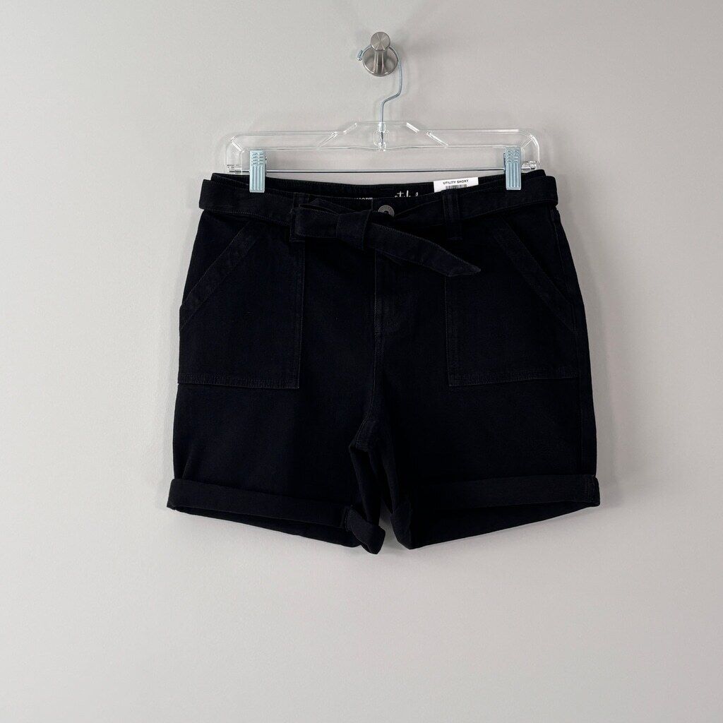 Style & Co. Women's 6 Black Mid Rise Tie-Belted Cuff Denim Shorts NWT