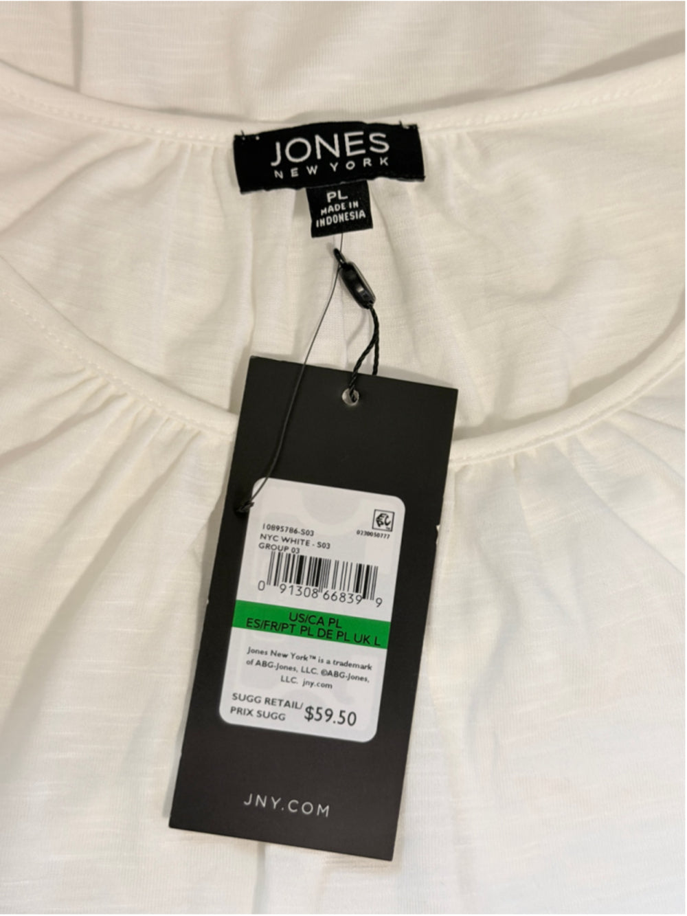 Jones New York Petite Large White Drapey T-Shirt with Lace Sleeve Trim NWT
