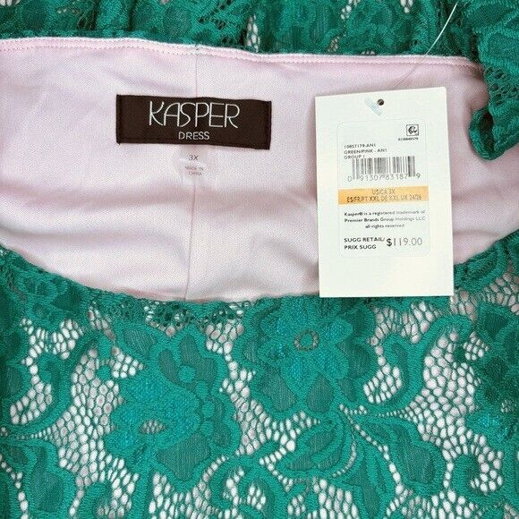KASPER Plus Size Laurissa Green Lace over Pink Sheath Dress NWT